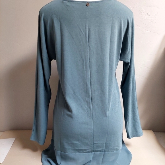 Soft Surroundings Blue Long Sleeve Tunic Top Oversize S Asymmetrical Chiffon - Picture 9 of 12